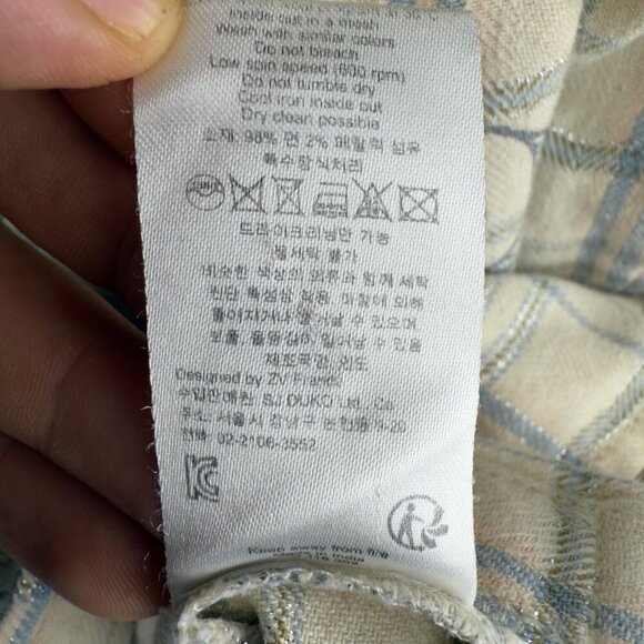 ZADIG & VOLTAIRE Cartoon Sketch Details Cream Plaid‎ Shirt Blue Pink Metallic M - Picture 6 of 7